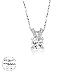 Gumush - Swarovski Taşlı Gümüş Tektaş Bayan Kolye