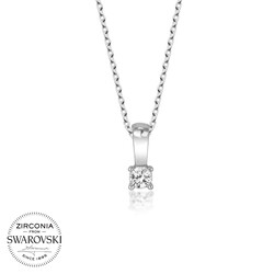 Swarovski Taşlı Gümüş Tektaş Bayan Kolye - Thumbnail