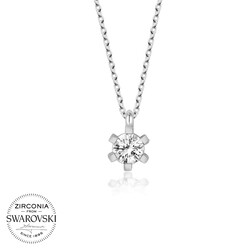 Swarovski Taşlı Gümüş Tektaş Bayan Kolye - Thumbnail