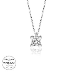 Swarovski Taşlı Gümüş Tektaş Bayan Kolye - Thumbnail