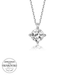 Swarovski Taşlı Gümüş Tektaş Bayan Kolye - Thumbnail