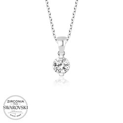 Swarovski Taşlı Gümüş Tektaş Bayan Kolye - Thumbnail