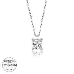 Gumush - Swarovski Taşlı Gümüş Tektaş Bayan Kolye