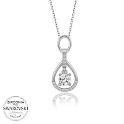 Swarovski Taşlı Gümüş Tektaş Bayan Kolye - Thumbnail