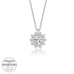 Swarovski Taşlı Gümüş Tektaş Bayan Kolye - Thumbnail