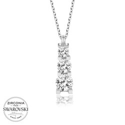 Gumush - Swarovski Taşlı Gümüş Üçtaş Tektaş Bayan Kolye