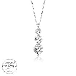 Gumush - Swarovski Taşlı Gümüş Üçtaş Tektaş Bayan Kolye