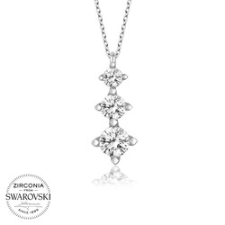 Gumush - Swarovski Taşlı Gümüş Üçtaş Tektaş Bayan Kolye