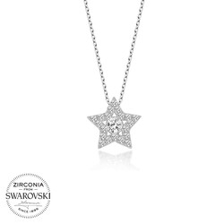 Swarovski Taşlı Gümüş Yıldız Tektaş Bayan Kolye - Thumbnail