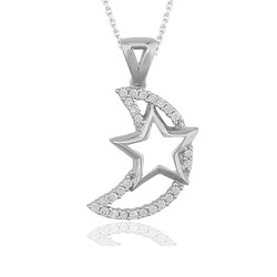 Gumush - Sterling Silver 925 Moon Star Necklace for Women